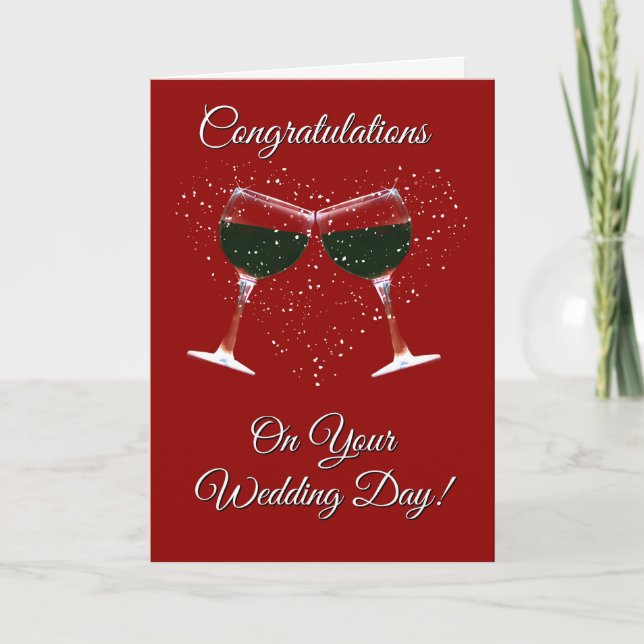 Tarjeta Felicitaciones de vino y corazón a su Boda (Anverso)