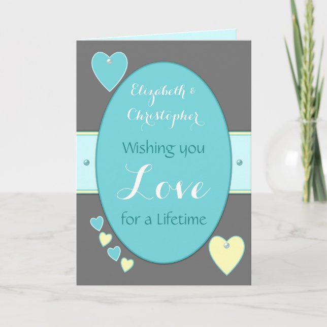 Tarjeta Felicitaciones día de la boda turquesa (Anverso)