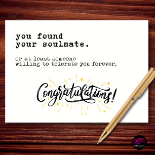 Tarjeta Felicitaciones divertidas por la boda Pareja alma