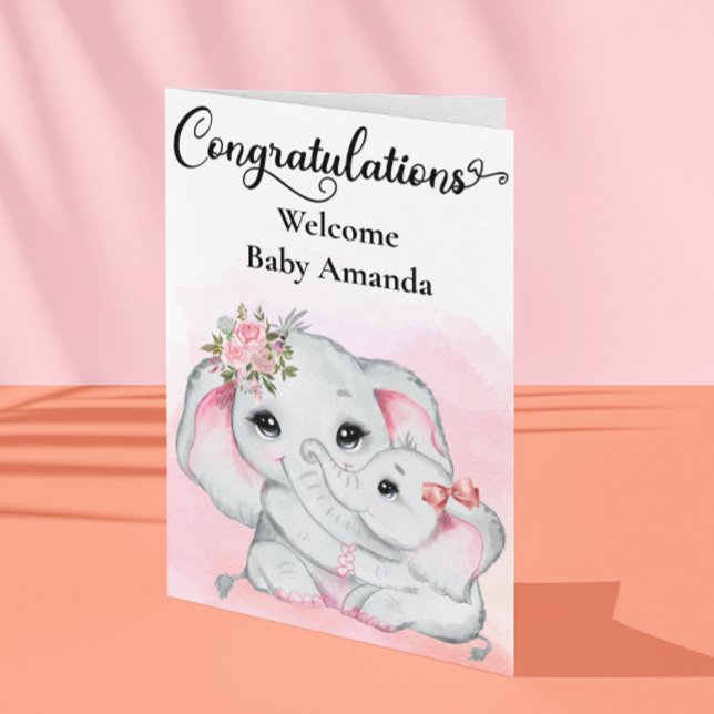 Tarjeta Felicitaciones Elefante Rosa Madre Bebé  (Subido por el creador)
