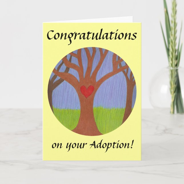 Tarjeta ¡Felicitaciones en árbol de adopción por su adopci (Anverso)