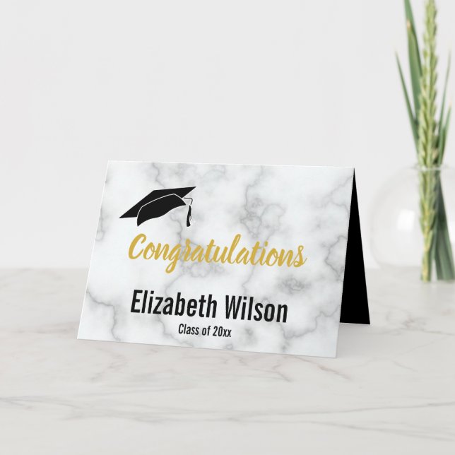 Tarjeta Felicitaciones Faux White Marble Graduate Name (Anverso)