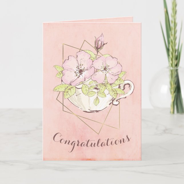 Tarjeta Felicitaciones Flor Rosa de Graduación (Anverso)