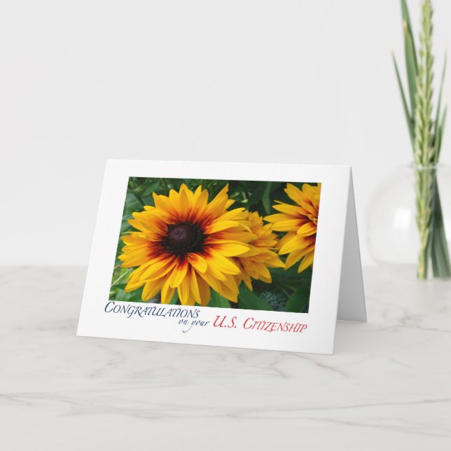 Tarjeta Felicitaciones floral Ciudadanía de Estados Unidos (Anverso)