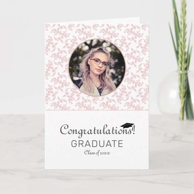 Tarjeta Felicitaciones Foto de graduación rococó rosa  (Anverso)