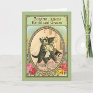 Tarjeta Felicitaciones Gato Novia y Novio Día de la Boda