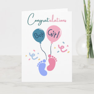 Tarjeta Felicitaciones Gemelos Niño y Niña Bebé Adorable S