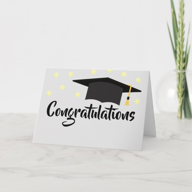 Tarjeta Felicitaciones Gorra de graduación rodeado de estr (Anverso)