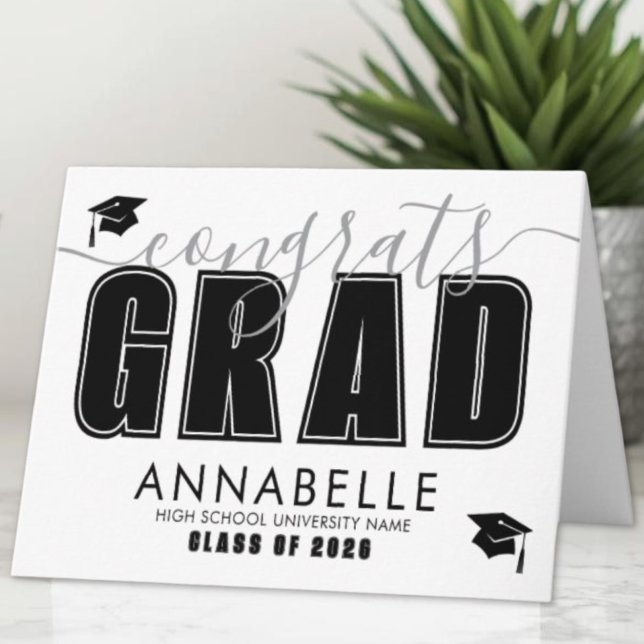 Tarjeta Felicitaciones Grad Black White Graduation (Congratulations Grad Black White Graduation Card)