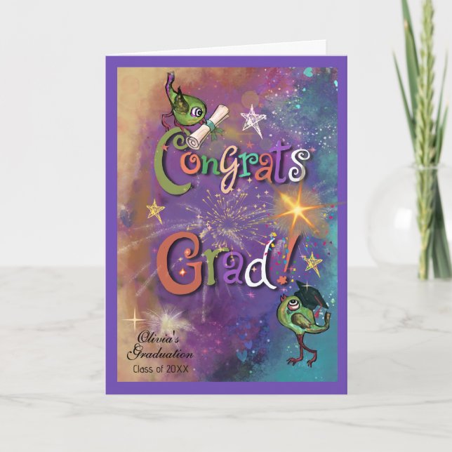 Tarjeta Felicitaciones Grad Cósmicas Caprichosas Graduació (Anverso)