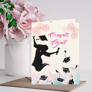 Tarjeta ¡Felicitaciones Grad! - Graduada Femenina - Floral