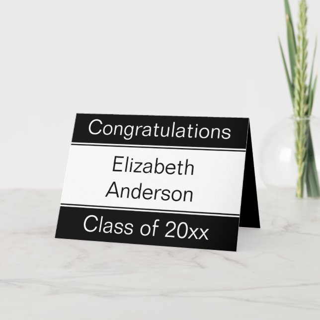 Tarjeta Felicitaciones Grad Name Black & White Graduation (Anverso)