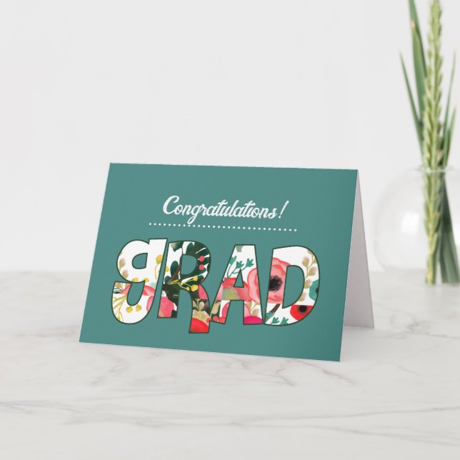Tarjeta Felicitaciones Grad. Personalizado de texto floral (Anverso)