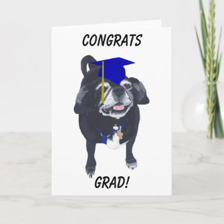 Tarjeta Felicitaciones Grad Pug Dog Blue Cap y Tassel Card