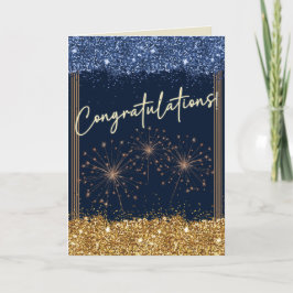 Tarjeta Felicitaciones Graduación Azul & Dorado