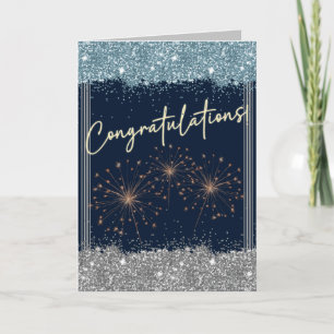Tarjeta Felicitaciones Graduación Azul y Plata Esparkle