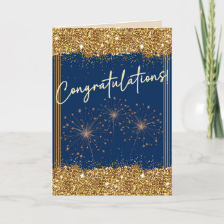 Tarjeta Felicitaciones Graduación Blue Gold Sparkle