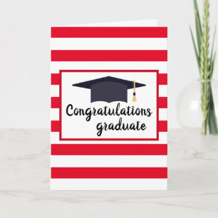 Tarjeta Felicitaciones Graduación Cap con franjas rojas
