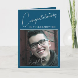 Tarjeta Felicitaciones Graduación de Foto de Graduado Azul