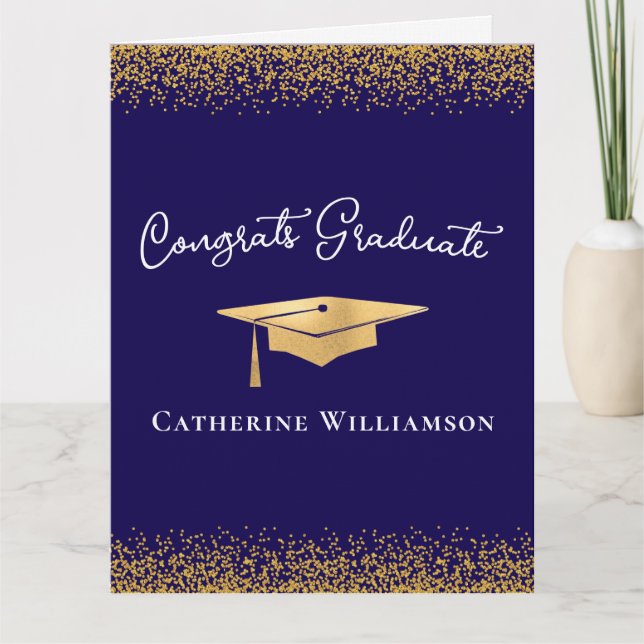 Tarjeta Felicitaciones Graduación Dorada Elegante Personal (Anverso)