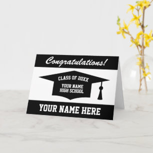 Tarjeta Felicitaciones graduación escolar en blanco y negr