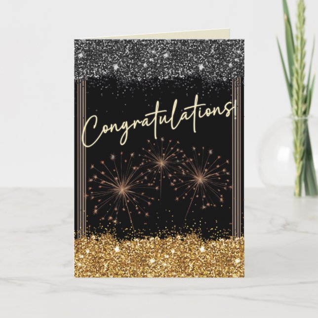 Tarjeta Felicitaciones Graduación Espuma de Oro y Negro (Anverso)