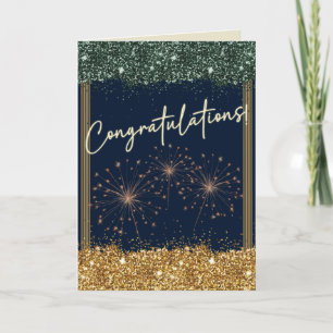 Tarjeta Felicitaciones Graduación Green & Gold Sparkle