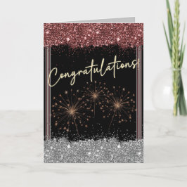 Tarjeta Felicitaciones Graduación Maroon & Silver Sparkle