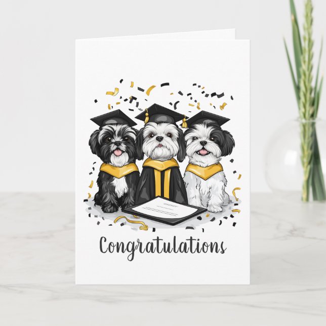 Tarjeta Felicitaciones Graduación Shih Tzu Perros (Anverso)