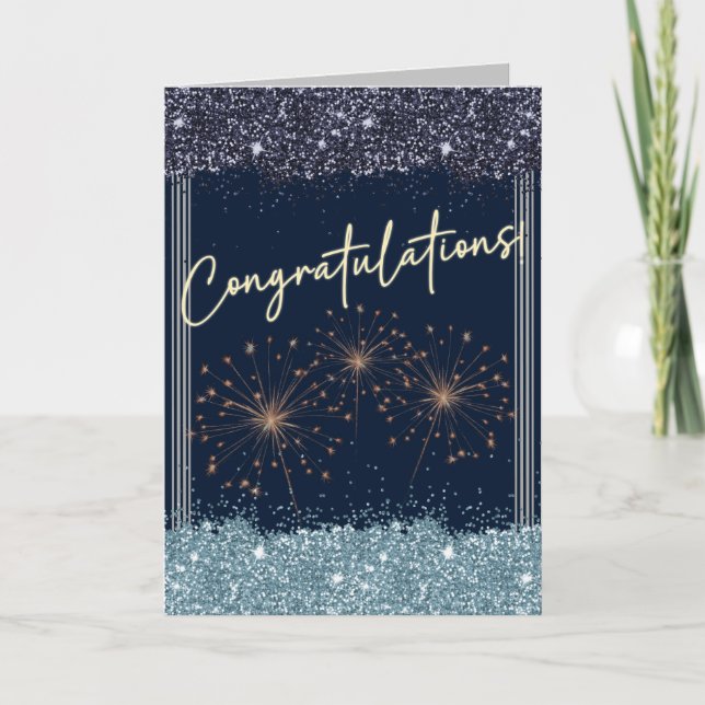 Tarjeta Felicitaciones Graduación Sky Blue & Navy Sparkle (Anverso)