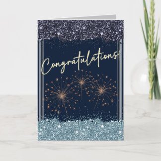 Tarjeta Felicitaciones Graduación Sky Blue & Navy Sparkle