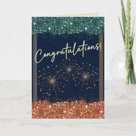 Tarjeta Felicitaciones Graduación Verde azulada y Naranja