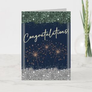 Tarjeta Felicitaciones Graduación Verde y Espuma Plata