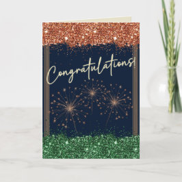 Tarjeta Felicitaciones Graduación Verde y Naranja Sparkle