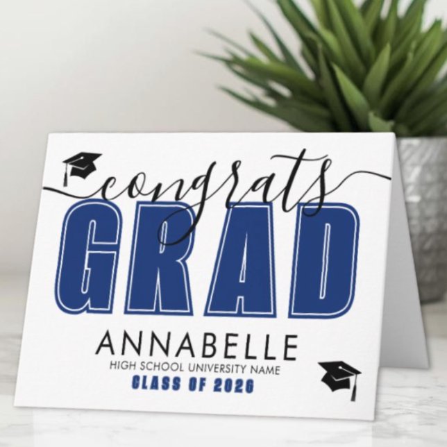 Tarjeta Felicitaciones Graduado Azul Graduación (Congratulations Grad Blue Graduation Card)