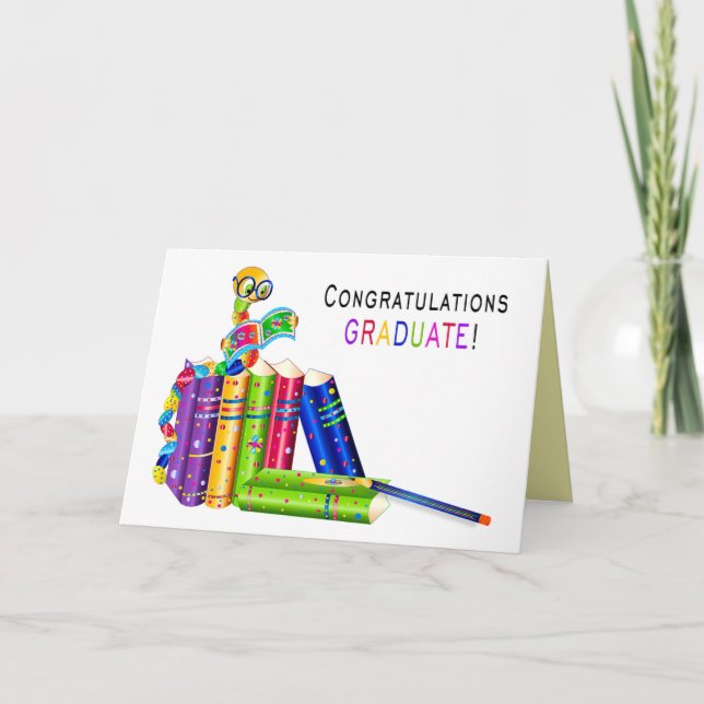 Tarjeta Felicitaciones Graduado, Bookworm, Kaleidoscope (Anverso)