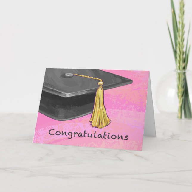Tarjeta Felicitaciones Graduado Negro y Rosa (Anverso)