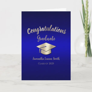 Tarjeta Felicitaciones Graduate Blue Gold Class de 2025