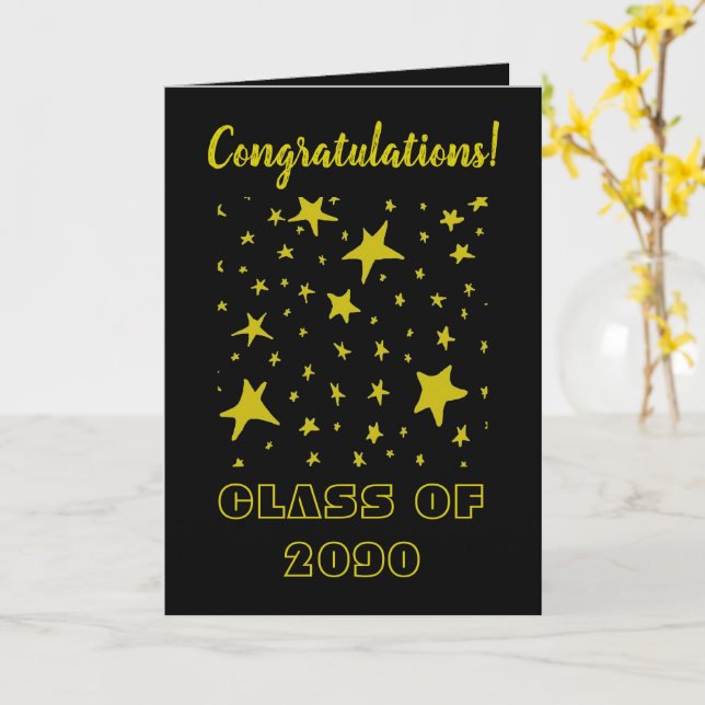 Tarjeta Felicitaciones Graduate Cards Black & Gold Stars (flor amarilla)