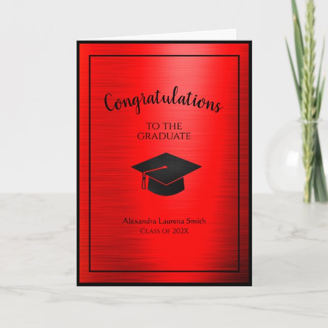 Tarjeta Felicitaciones Graduate Class of 2024 Red Black (Anverso)