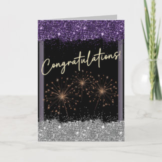 Tarjeta Felicitaciones Graduate Purple & Silver Sparkle