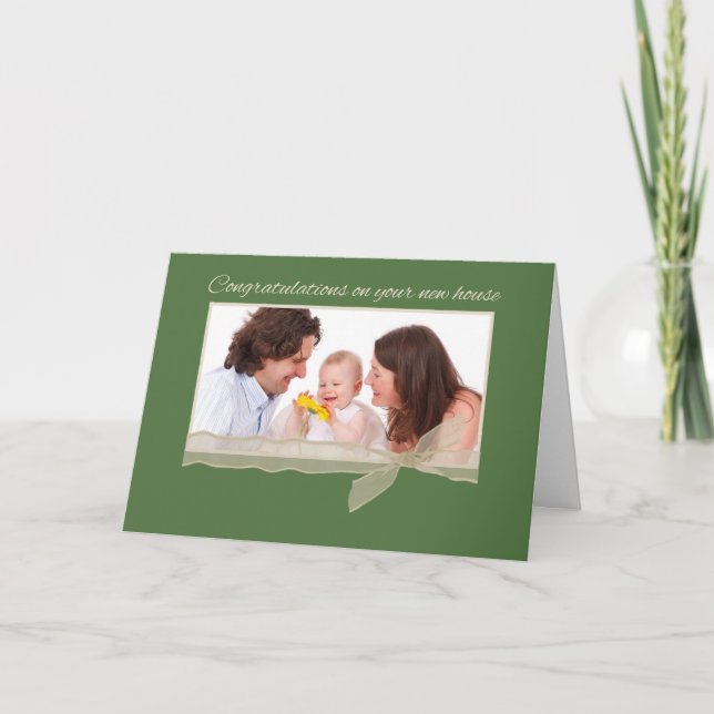 Tarjeta Felicitaciones horizontales de foto en nuevo verde (Anverso)