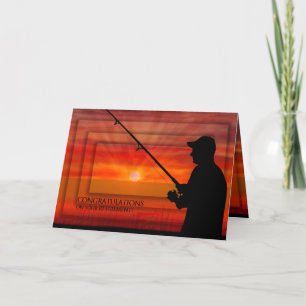 TARJETA FELICITACIONES - JUBILACIÓN - PESCA EN SUSET