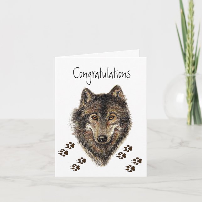 Tarjeta Felicitaciones, Lobos, Lobo Tracks AnimalCard (Anverso)