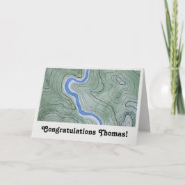 Tarjeta Felicitaciones Mapa Topográfico Vintage Acuarela