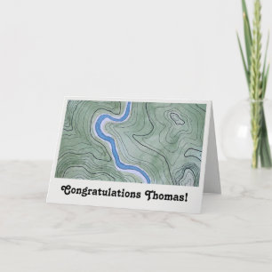 Tarjeta Felicitaciones Mapa Topográfico Vintage Acuarela