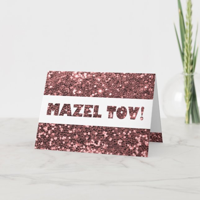 Tarjeta Felicitaciones Mazel Tov Brillo Rosa (Anverso)