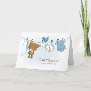 Tarjeta Felicitaciones niño bebé con oso de Teddy