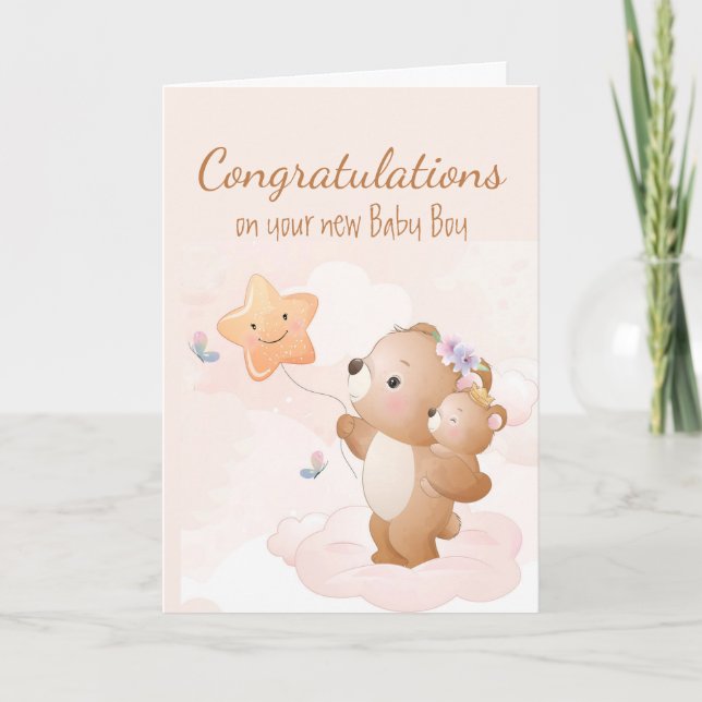 Tarjeta Felicitaciones niño bebé divertido oso lindo padre (Anverso)