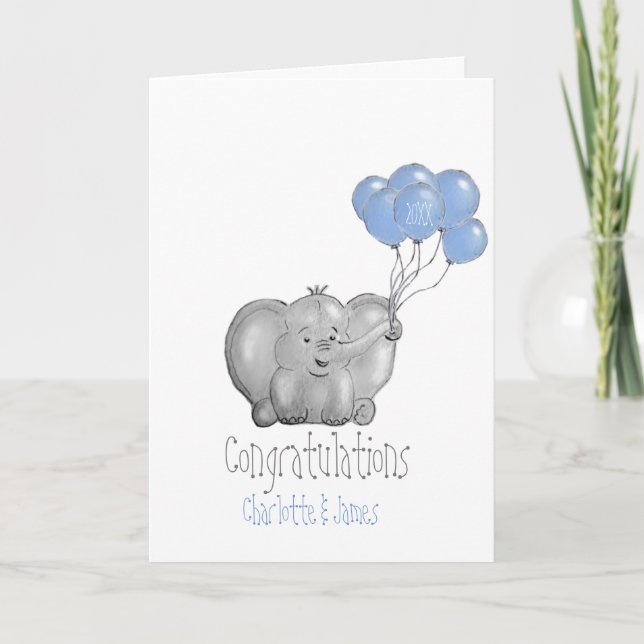 Tarjeta Felicitaciones niño elefante (Anverso)